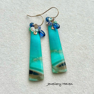 Blue opalised petrified wood earrings