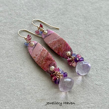 Charger l'image dans la galerie, Cobalt calcite, amethyst, pink amethyst, pink tourmaline earrings