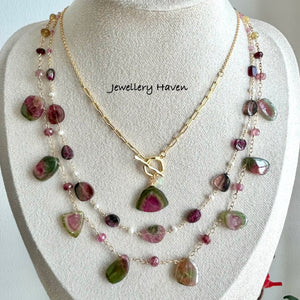 Watermelon tourmaline and pearl necklace