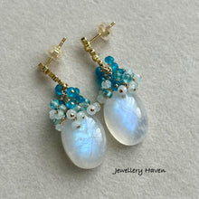 Load image into Gallery viewer, Blue flash rainbow moonstone earrings
