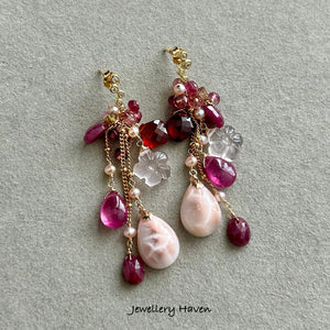 Pink natrolite tassel earrings