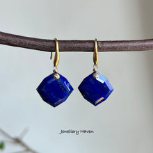 Carica l'immagine nel visualizzatore di Gallery, Lapis lazuli, citrine and golden rutilated quartz earrings