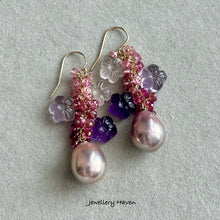 Charger l'image dans la galerie, Edison pearl, rose quartz, amethyst and pink tourmaline earrings