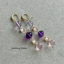 Charger l&#39;image dans la galerie, Pink amethyst, amethyst, rose quartz earrings