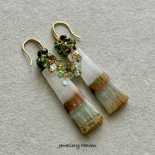 Load image into Gallery viewer, Cacoxenite rutile and green tourmaline earrings