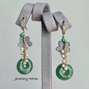 RESERVED for A ... Fluorite flower and type A jadeite earrings