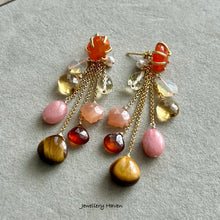 Load image into Gallery viewer, Pink opal, citrine, peach moonstone and Mexican fire opal studs earrings (detachable)