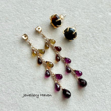 Cargar imagen en el visor de la galería, Montana agate studs with garnet and tourmaline earrings (detachable)