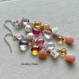 Golden citrine gems cluster earrings