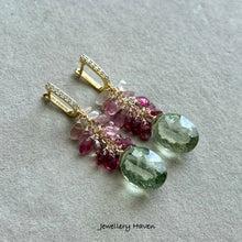 Load image into Gallery viewer, Green amethyst and pink tourmaline earrings