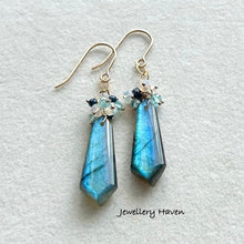 Load image into Gallery viewer, Aqua blue flash labradorite earrings