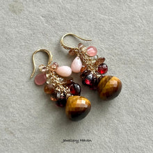 Charger l'image dans la galerie, Tiger eye, garnet, pink opal, champagne zircon earrings