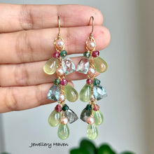 Load image into Gallery viewer, Prehnite and moss aquamarine earrings (spring theme)