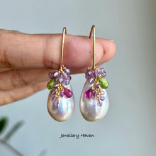Charger l'image dans la galerie, Edison pearl, pink amethyst, peridot, tourmaline earrings