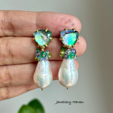 Load image into Gallery viewer, Edison pearl and triangular abalone shell stud earrings