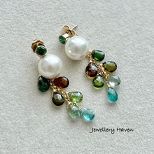 Load image into Gallery viewer, Pearl and tourmaline cascade earrings