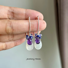 Load image into Gallery viewer, White moonstone, amethyst earrings (925 silver)