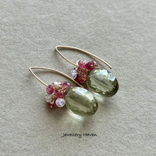 Cargar imagen en el visor de la galería, Green amethyst, moonstone, tourmaline earrings