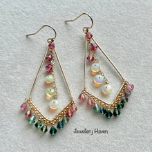 画像をギャラリービューアに読み込む, Tourmaline and Ethiopian opal chandelier earrings