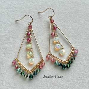 Tourmaline and Ethiopian opal chandelier earrings