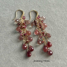 Load image into Gallery viewer, Andesine, pink tourmaline and garnet tassel earrings