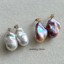 Load image into Gallery viewer, Purplish metallic iridescent baroque pearl stud earrings