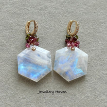 画像をギャラリービューアに読み込む, Blue flash moonstone and tourmaline earrings