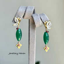 Load image into Gallery viewer, Green onyx and pink tourmaline earrings