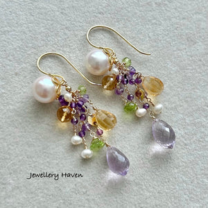 Summer wisteria detachable pearl gemstone earrings