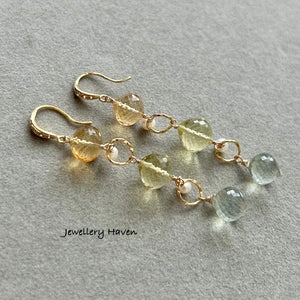 Citrine, lemon quartz, green amethyst earrings