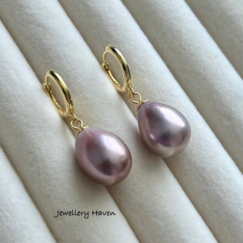 Lilac purple Edison pearl hoop earrings