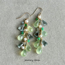 Load image into Gallery viewer, Prehnite and moss aquamarine earrings (winter theme)