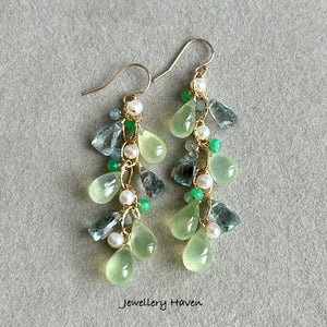 Prehnite and moss aquamarine earrings (winter theme)