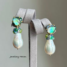 Load image into Gallery viewer, Edison pearl and triangular abalone shell stud earrings