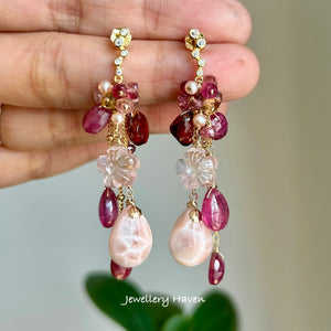 Pink natrolite tassel earrings