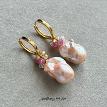 Load image into Gallery viewer, Baroque pearl and gem clusters hoop earrings