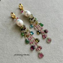 Charger l&#39;image dans la galerie, Edison pearl and tourmaline tassels earrings