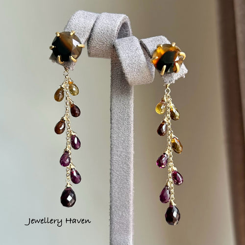 Montana agate studs with garnet and tourmaline earrings (detachable)