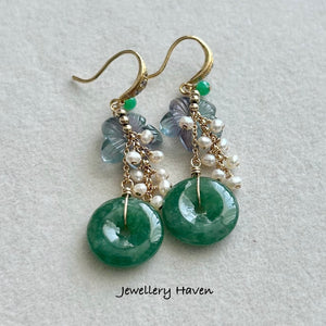 RESERVED for A ... Fluorite flower and type A jadeite earrings