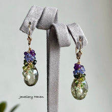 Laden Sie das Bild in den Galerie-Viewer, Green amethyst, tanzanite, tourmaline earrings