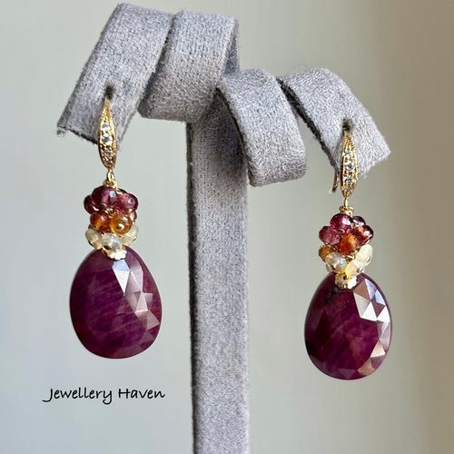 Ruby, garnet and opal earrings