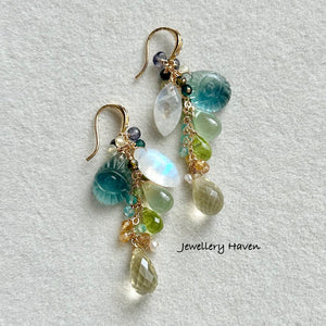 Teal green carved fluorite earrings