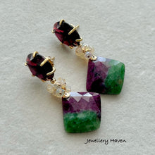 Load image into Gallery viewer, Ruby zoisite with garnet studs earrings