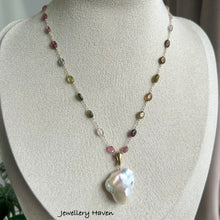 Load image into Gallery viewer, Ombré oval tourmaline and baroque pearl pendant necklace