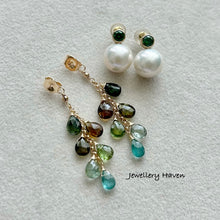 Load image into Gallery viewer, Pearl and tourmaline cascade earrings