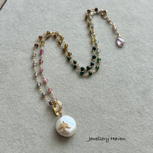Charger l&#39;image dans la galerie, Ombré tourmaline and coin pearl pendant necklace