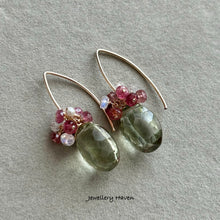 Cargar imagen en el visor de la galería, Green amethyst, moonstone, tourmaline earrings