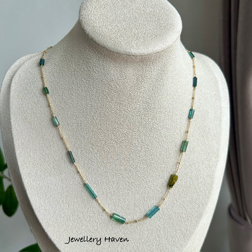 Teal, green, indicolite tourmaline necklace