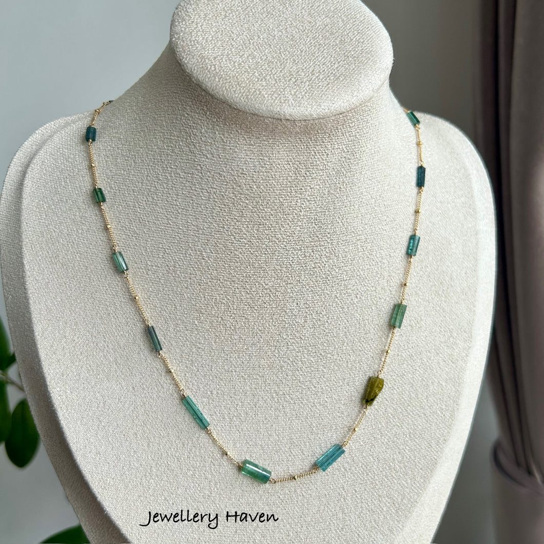 Teal, green, indicolite tourmaline necklace
