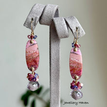 Charger l'image dans la galerie, Cobalt calcite, amethyst, pink amethyst, pink tourmaline earrings